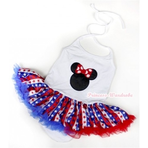 White Baby Halter Jumpsuit Red White Royal Blue Striped Stars Pettiskirt With Minnie Print JS1036 