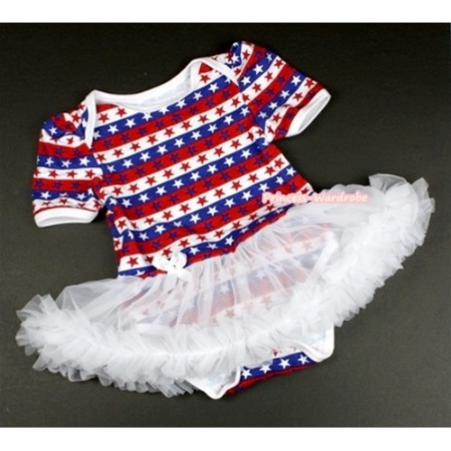 Red White Blue Striped Stars Baby Jumpsuit White Pettiskirt JS1055 