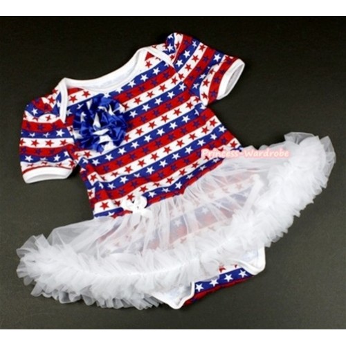 Red White Blue Striped Stars Baby Jumpsuit White Pettiskirt with One American Stars Rose JS1057 