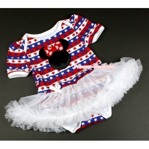 Red White Blue Striped Stars Baby Jumpsuit White Pettiskirt with Minnie Print JS1067 