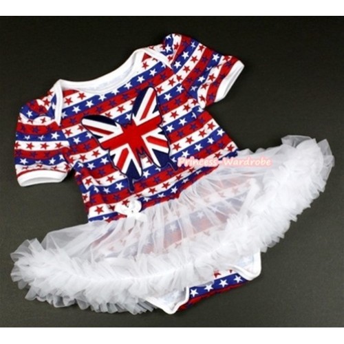 Red White Blue Striped Stars Baby Jumpsuit White Pettiskirt with Patriotic British Butterfly Print JS1069 