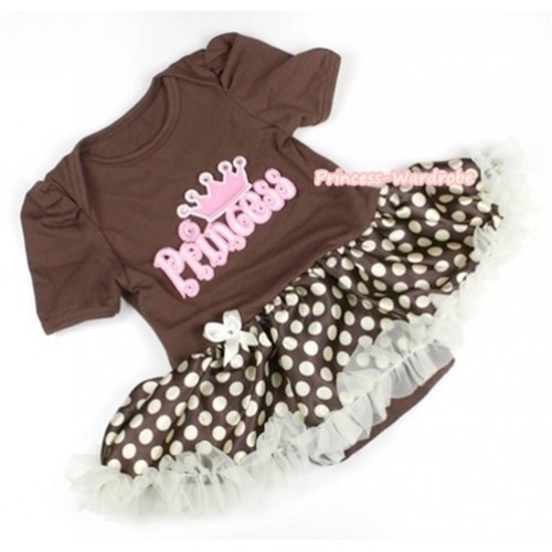 Brown Baby Jumpsuit Brown Golden Polka Dots Pettiskirt with Princess Print JS1073 