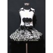 Black Zebra Pettiskirt With White Tank Top with Black Rosettes Zebra Birthday Cake & Zebra Ruffles&Black Bow  MD01 