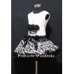 Black Zebra Pettiskirt With White Tank Top with Black Rosettes Zebra Birthday Cake & Zebra Ruffles&Black Bow  MD01 