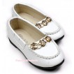 Pure White Leather Gold Flower Metal Rinestone Chain Girl Shoes A-608White 