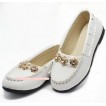 Pure White Leather Gold Flower Metal Rinestone Chain Girl Shoes A-608White 