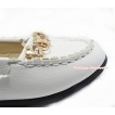 Pure White Leather Gold Flower Metal Rinestone Chain Girl Shoes A-608White 