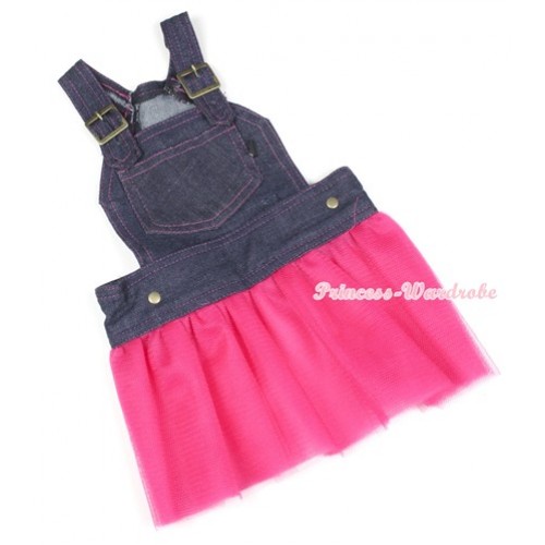 Dark Blue Denim Overall Hot Pink Gauze Skirt Pet Dress DC003 