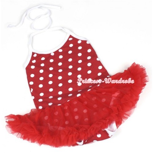 Minnie Polka Dots Baby Halter Jumpsuit Red Pettiskirt JS1123 