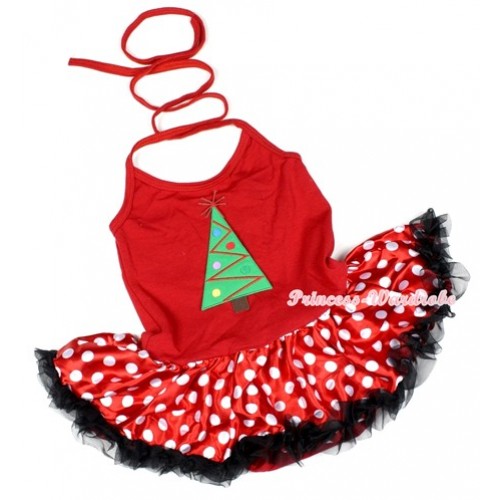 Hot Red Baby Halter Jumpsuit Minnie Polka Dots Pettiskirt With Christmas Tree Print JS1130 