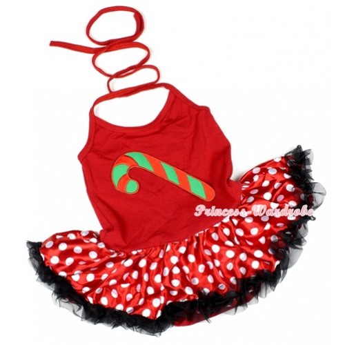 Hot Red Baby Halter Jumpsuit Minnie Polka Dots Pettiskirt With Christmas Stick Print JS1131 