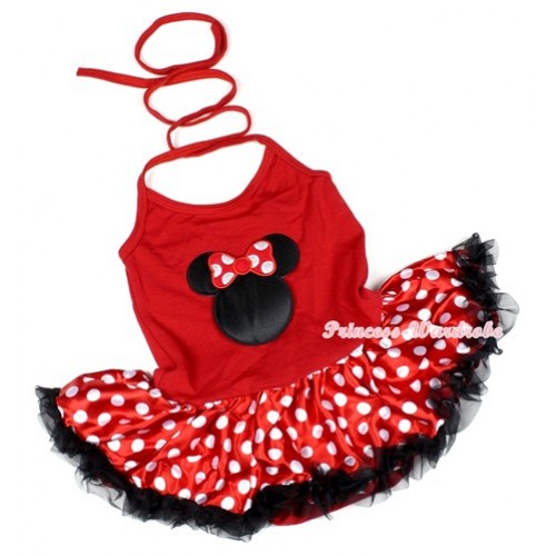 Hot Red Baby Halter Jumpsuit Minnie Polka Dots Pettiskirt With Minnie Print JS1133 