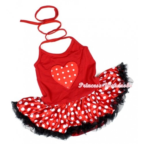 Hot Red Baby Halter Jumpsuit Minnie Polka Dots Pettiskirt With Red White Polka Dots Heart Print JS1139 