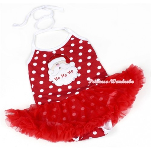 Minnie Polka Dots Baby Halter Jumpsuit Red Pettiskirt With Santa Claus Print JS1146 