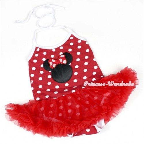 Minnie Polka Dots Baby Halter Jumpsuit Red Pettiskirt With Minnie Print JS1147 