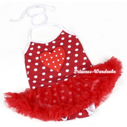 Minnie Polka Dots Baby Halter Jumpsuit Red Pettiskirt With Red White Polka Dots Heart Print JS1149 