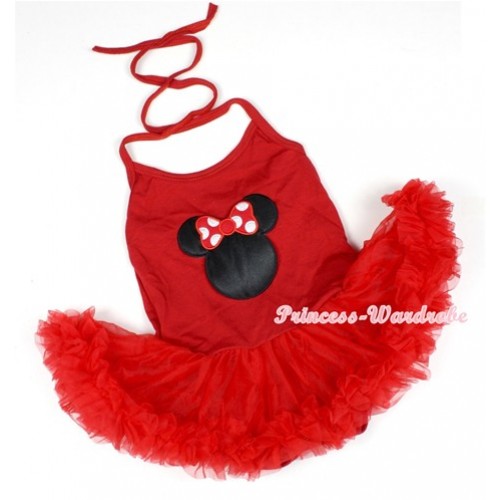 Hot Red Baby Halter Jumpsuit Red Pettiskirt With Minnie Print JS1161 