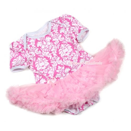 Light Pink White Damask Baby Jumpsuit Light Pink Pettiskirt JS1337 