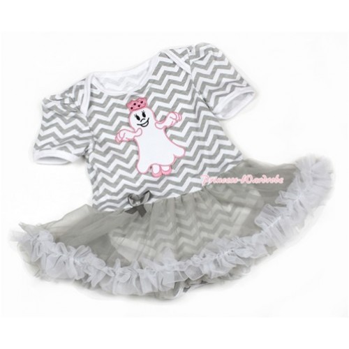 Halloween Grey White Wave Baby Jumpsuit Grey Pettiskirt with Princess Ghost Print JS1349 