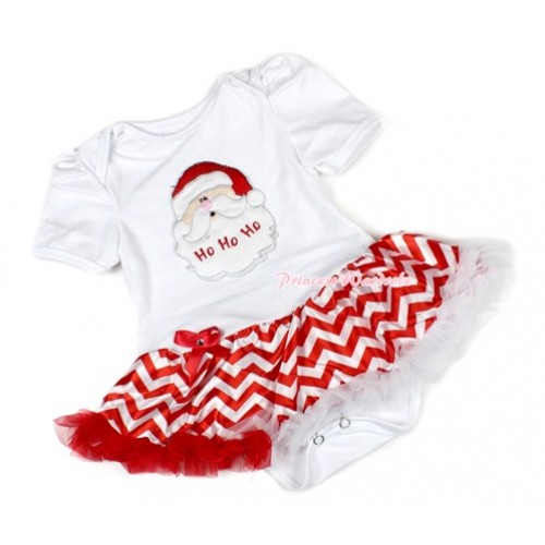 Xmas White Baby Bodysuit Jumpsuit Red White Wave Pettiskirt with Santa Claus Print JS1401 