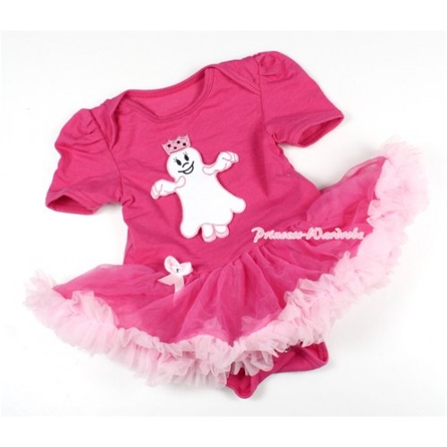 Halloween Hot Pink Baby Bodysuit Jumpsuit Hot Light Pink Pettiskirt with Princess Ghost Print JS1407 