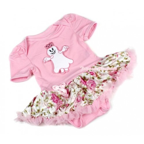 Halloween Light Pink Baby Bodysuit Jumpsuit Light Pink Rose Fusion Pettiskirt with Princess Ghost Print JS1419 