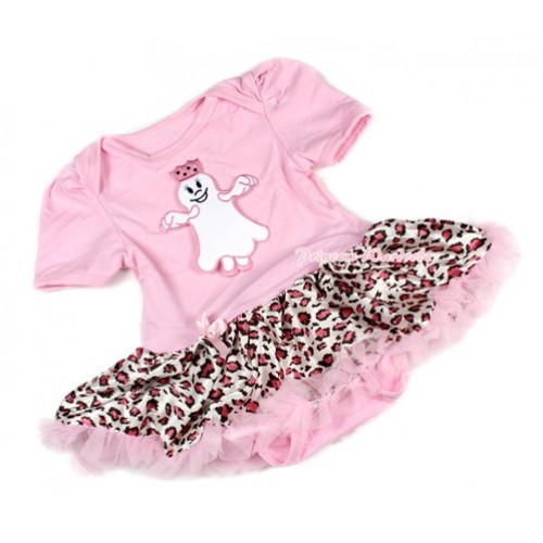 Halloween Light Pink Baby Bodysuit Jumpsuit Light Pink Leopard Pettiskirt with Princess Ghost Print JS1421 