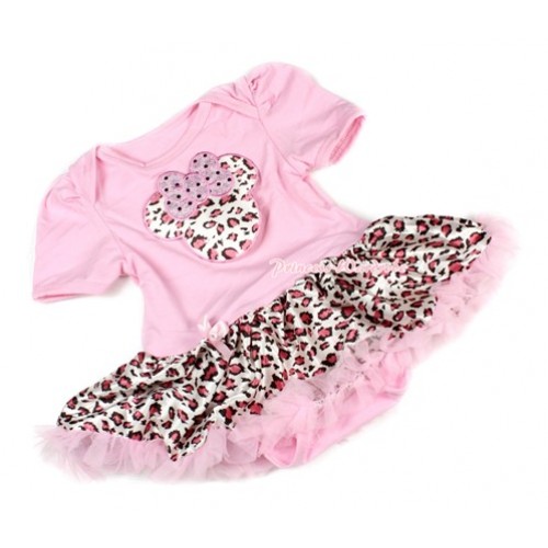 Light Pink Baby Bodysuit Jumpsuit Light Pink Leopard Pettiskirt with Light Pink Leopard Minnie Print JS1422 