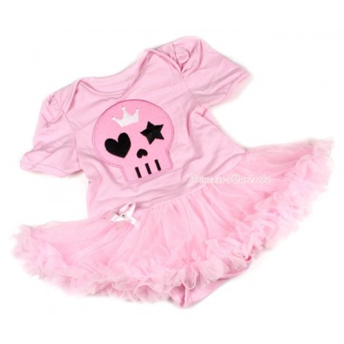 Halloween Light Pink Baby Bodysuit Jumpsuit Light Pink Pettiskirt with Light Pink Skeleton Print JS1423 