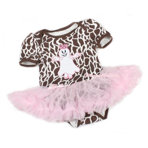 Halloween Giraffe Baby Bodysuit Jumpsuit Light Pink Pettiskirt with Princess Ghost Print JS1442 