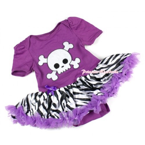 Halloween Dark Purple Baby Bodysuit Jumpsuit Dark Purple Zebra Pettiskirt with White Skeleton Print JS1443 