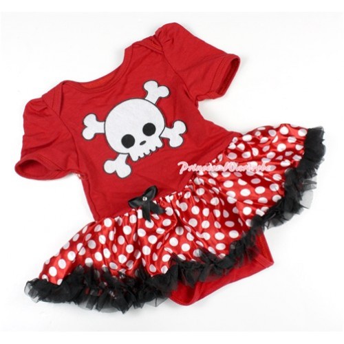 Halloween Red Baby Bodysuit Jumpsuit Minnie Polka Dots Pettiskirt with White Skeleton Print JS1445 