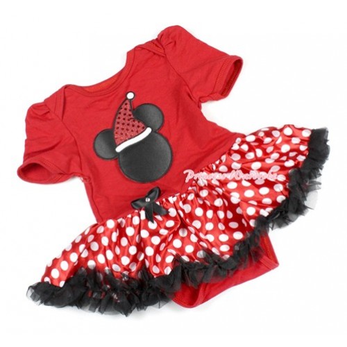 Xmas Red Baby Bodysuit Jumpsuit Minnie Polka Dots Pettiskirt with Christmas Minnie Print JS1445 