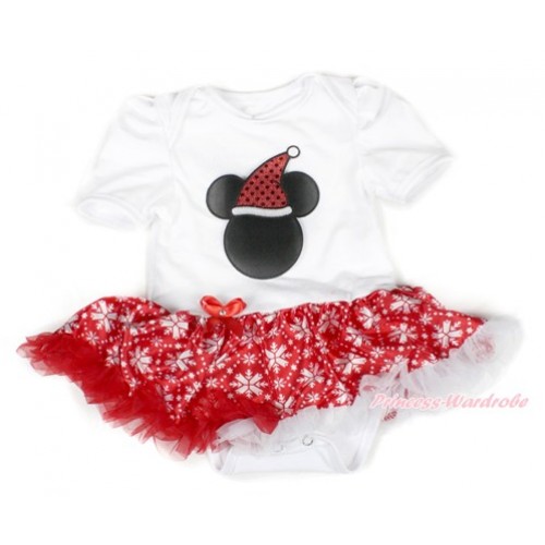 Xmas White Baby Bodysuit Jumpsuit Red Snowflakes Pettiskirt with Christmas Minnie Print JS1530 