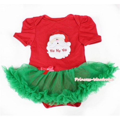 Xmas Red Baby Bodysuit Jumpsuit Kelly Green Pettiskirt with Santa Claus Print JS1559 