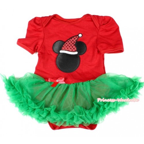 Xmas Red Baby Bodysuit Jumpsuit Kelly Green Pettiskirt with Christmas Minnie Print JS1565 