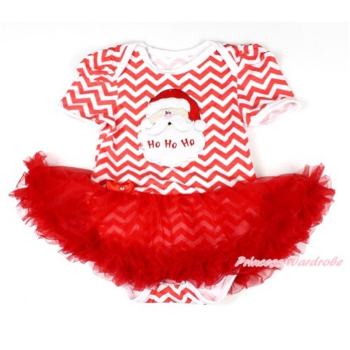 Xmas Red White Wave Baby Bodysuit Jumpsuit Red Pettiskirt with Santa Claus Print JS1579 