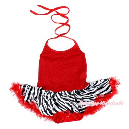 Red Baby Bodysuit Halter Jumpsuit Red Zebra Pettiskirt JS1617 