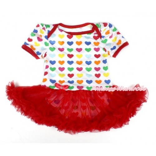 Rainbow Heart Baby Bodysuit Jumpsuit Red Pettiskirt JS1647 