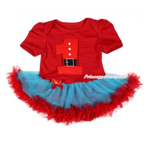 Xmas Hot Red Baby Bodysuit Jumpsuit Peacock Blue Red Pettiskirt with 1st Santa Claus Birthday Number Print JS1677 