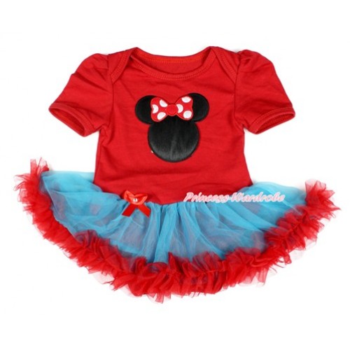 Hot Red Baby Bodysuit Jumpsuit Peacock Blue Red Pettiskirt with Minnie Print JS1686 