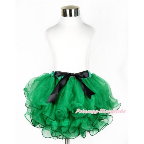 Xmas Kelly Green Flower Petal Newborn Baby Pettiskirt With Black Bow N173 