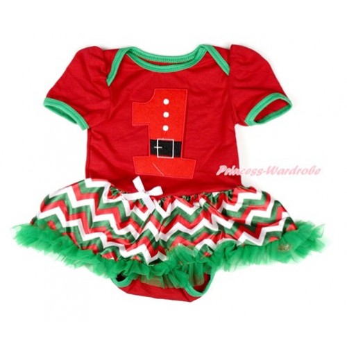 Xmas Red Baby Bodysuit Jumpsuit Red White Green Wave Pettiskirt with 1st Santa Claus Birthday Number Print JS1852 