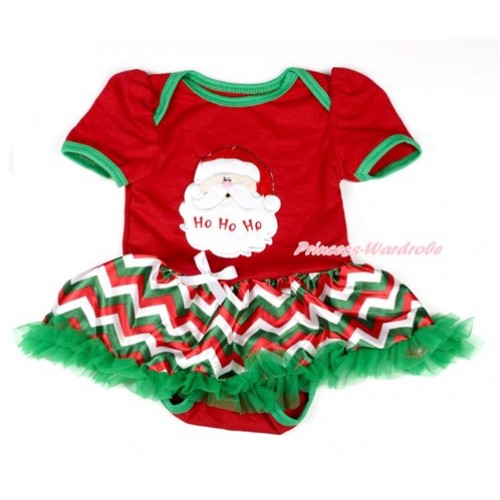 Xmas Red Baby Bodysuit Jumpsuit Red White Green Wave Pettiskirt with Santa Claus Print JS1863 