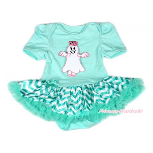 Halloween Aqua Blue Baby Bodysuit Jumpsuit Aqua Blue White Wave Pettiskirt with Princess Ghost Print JS1892 