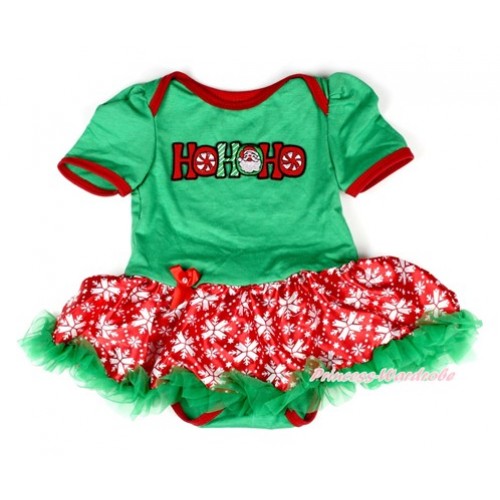 Xmas Kelly Green Baby Bodysuit Jumpsuit Red Snowflakes Pettiskirt with HOHOHO Santa Claus Print JS1985 