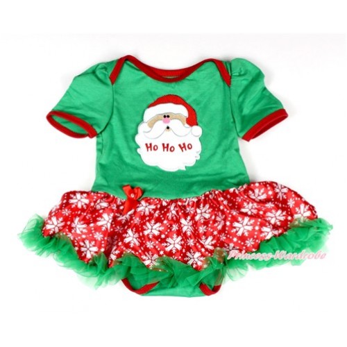 Xmas Kelly Green Baby Bodysuit Jumpsuit Red Snowflakes Pettiskirt with Santa Claus Print JS1994 