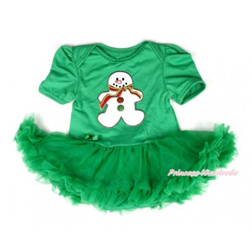 Xmas Kelly Green Baby Bodysuit Jumpsuit Kelly Green Pettiskirt with Christmas Gingerbread Snowman Print JS2004 