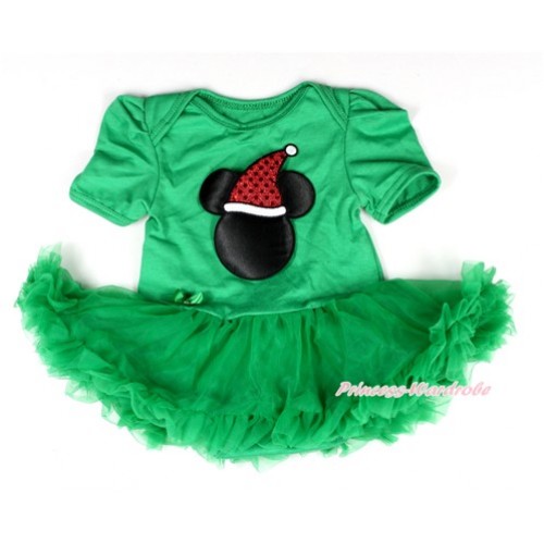 Xmas Kelly Green Baby Bodysuit Jumpsuit Kelly Green Pettiskirt with Christmas Minnie Print JS2005 