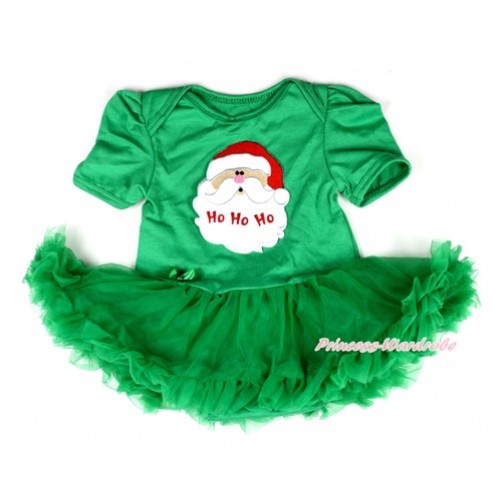 Xmas Kelly Green Baby Bodysuit Jumpsuit Kelly Green Pettiskirt with Santa Claus Print JS2006 